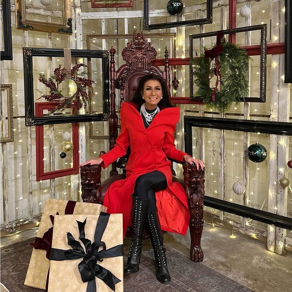 Elegant Red Coat with Black Boots